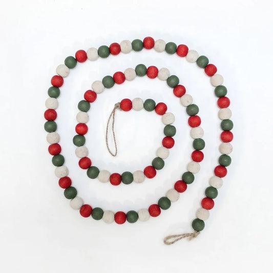 Red/Green/White Wooden Beaded Garland