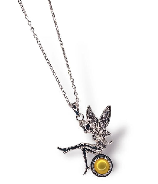 SILVER RHINESTONE FAIRY SNAP NECKLACE ON YELLOW MOONSTONE MINI SNAP