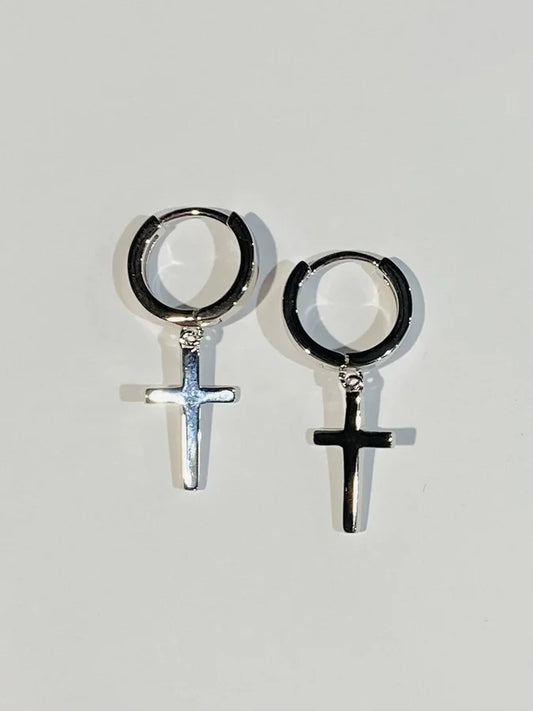 Sterling Silver Plain Cross Dangling Earrings