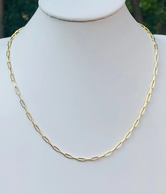 Sterling Silver Gold Plated Italian Paperclip Chain - 18"