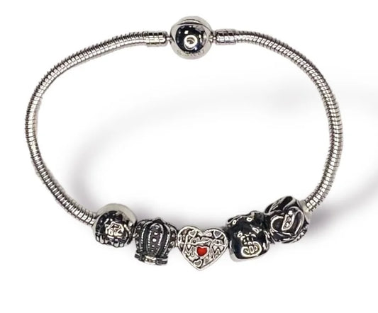 Stainless Steel "I Love You Mom" Charm Bracelet