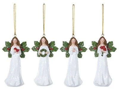 Resin Holly Angel Ornaments (4 Styles)