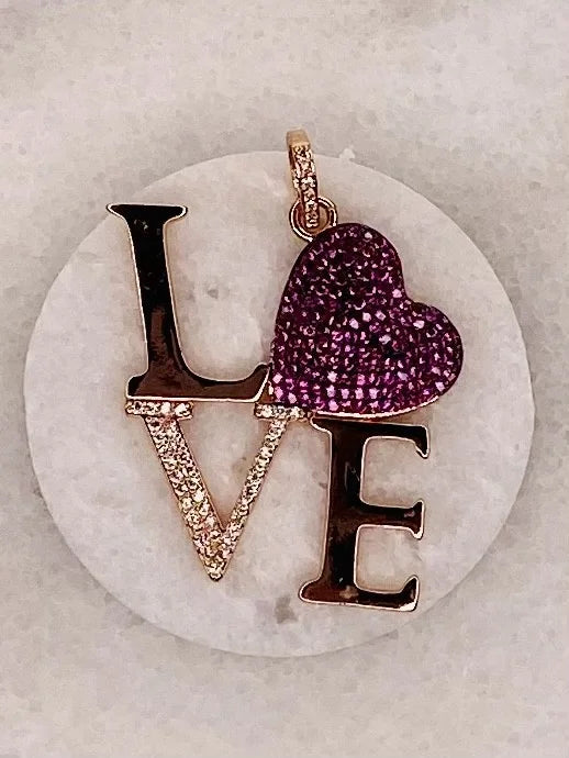 Rose Gold Crystal "LOVE" Pendant (Large)