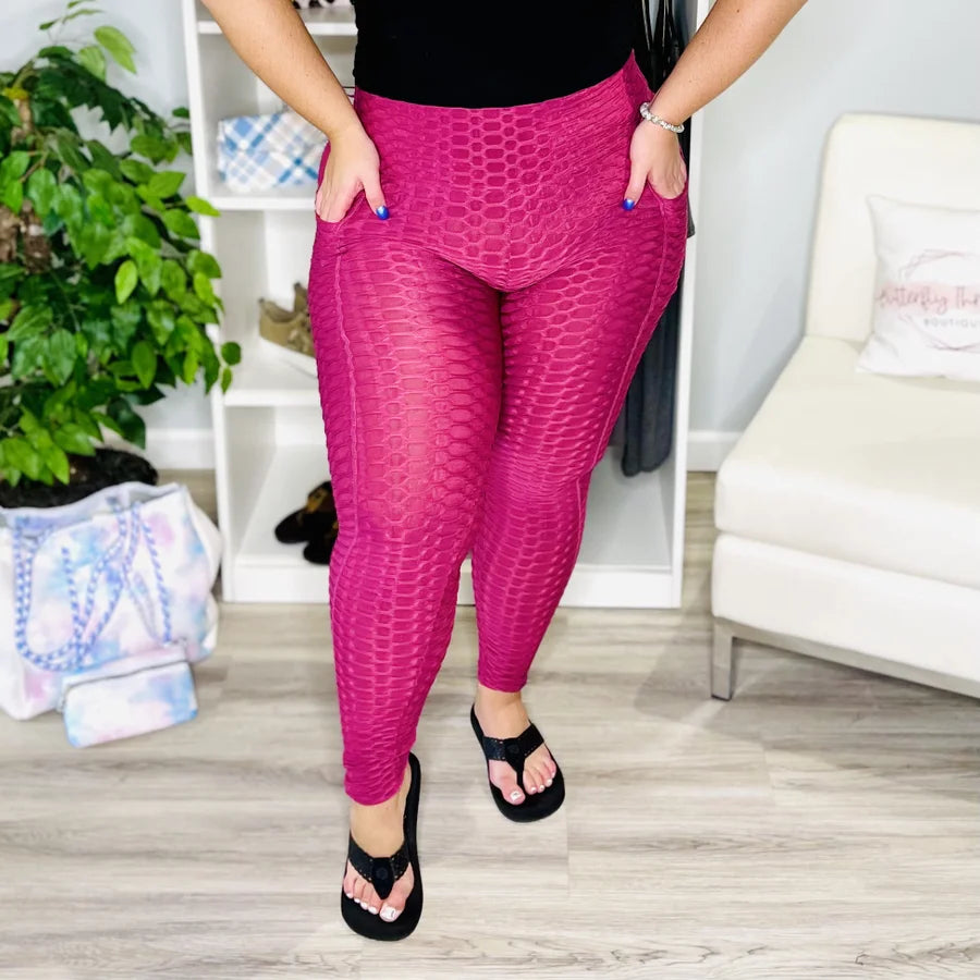 Reg/Plus Dark Mauve Honeycomb Textured Leggings