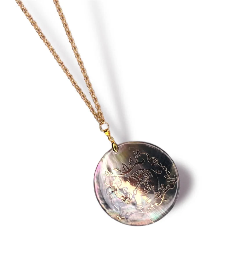 Abalone Shell Elephant Necklace w/ Extender