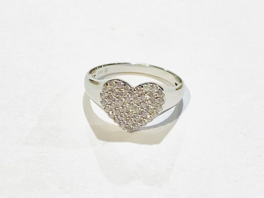 Sterling Silver Rhodium Plated Cubic Zirconia Pave Heart Ring