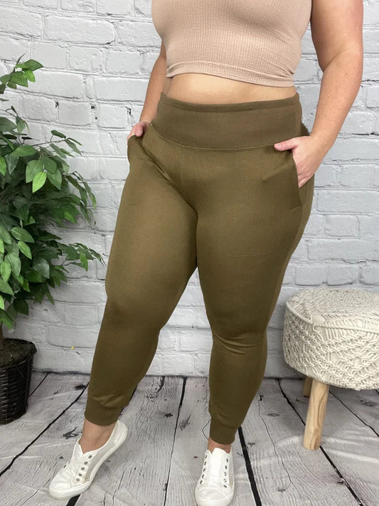 Golden Olive Knit Joggers - Reg/Plus