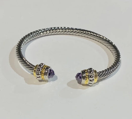 Two Tone Rhodium Plated Amethyst Crystal Inspired Bracelet