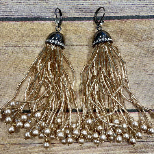 PAVE LONG TASSLE EARRINGS