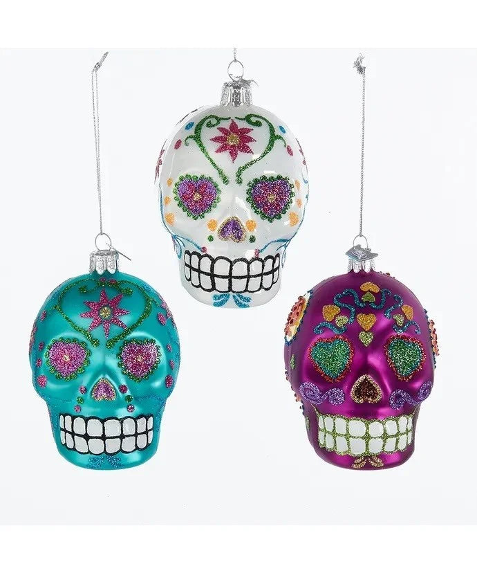 Noble Gems Sugar Skull Glass Ornaments (Multiple Colors)