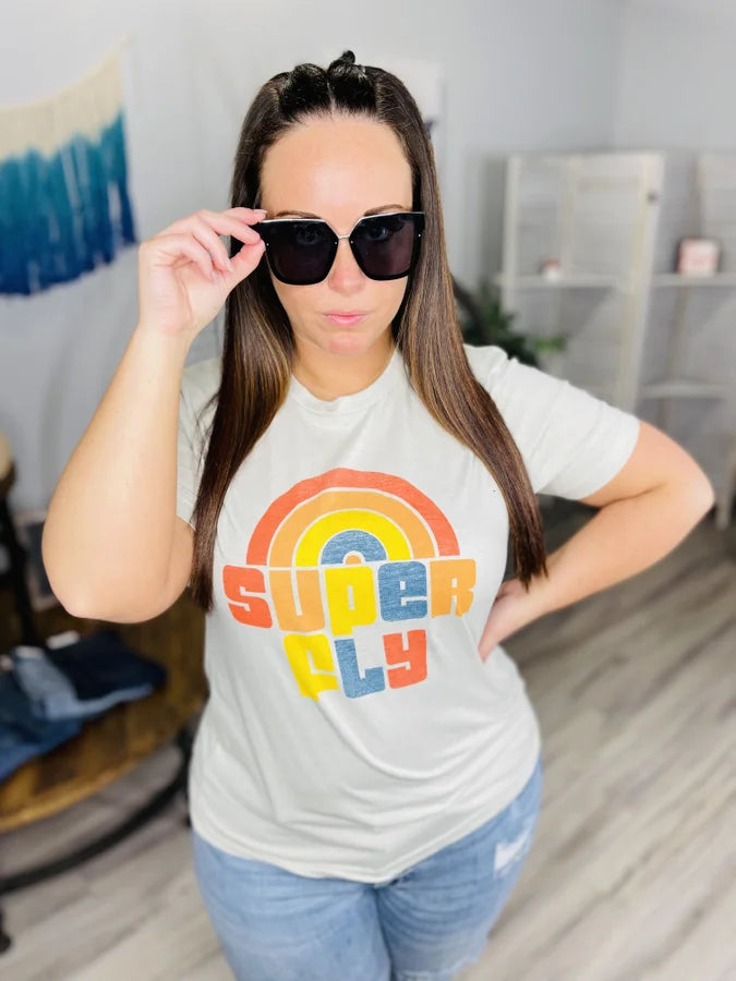 Reg/Plus Oatmeal "Super Fly" Graphic Tee
