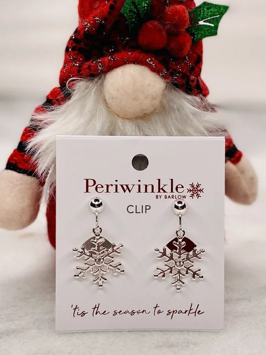 Silver Snowflake Clip-On Earrings by Periwinkle