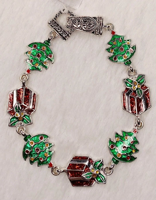 Christmas Tree/Presents Silver Bracelet by Periwinkle