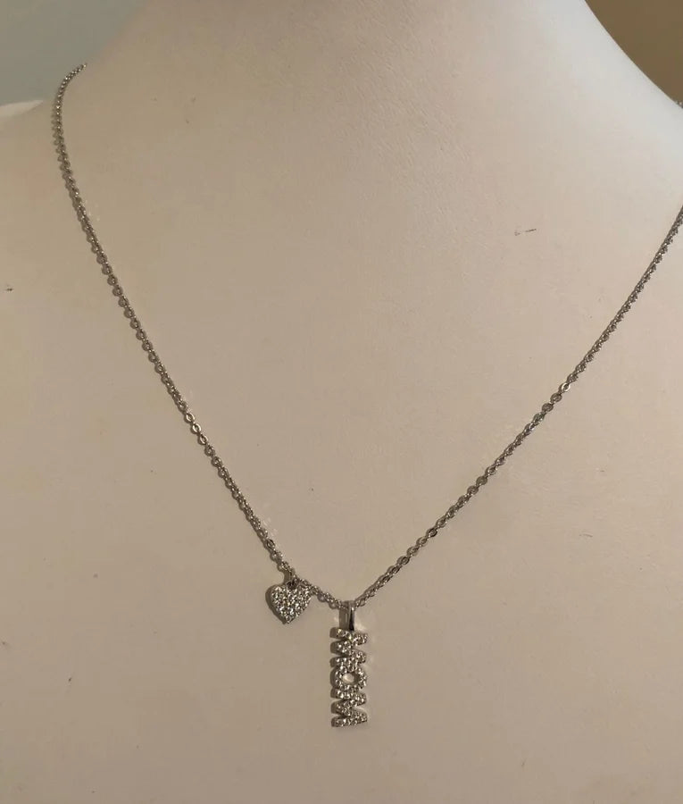 Sterling Silver "MOM" Necklace - 16" +2