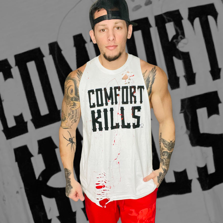 "Comfort Kills" White Tank Top