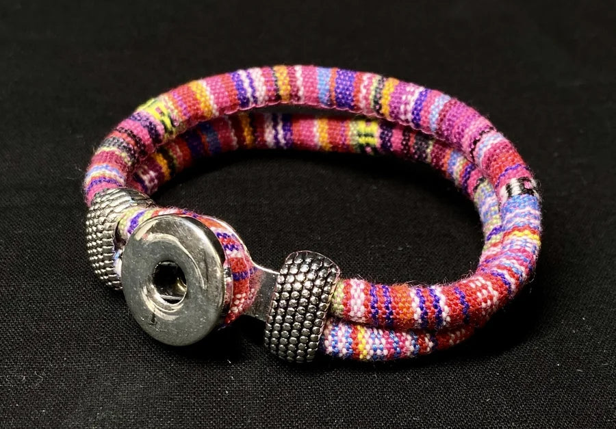 Pink Multi-Colored Woven Snap Bracelet