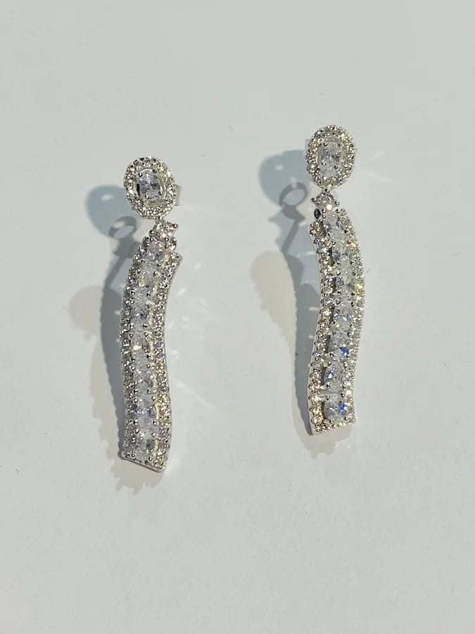 Sterling Silver Cubic Zirconia Bar Earrings