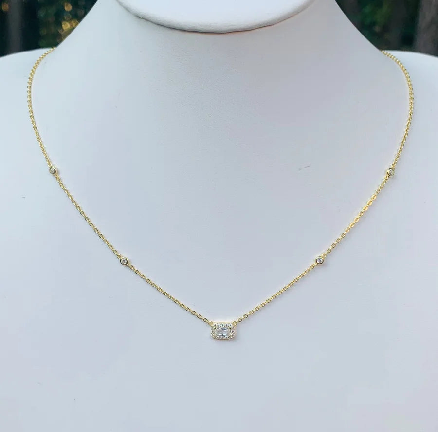 Sterling Silver Gold Plated Cubic Zirconia Necklace - 16-18"
