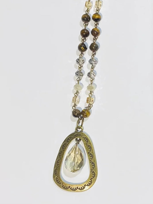 GLASS CRYSTAL BRONZE NECKLACE