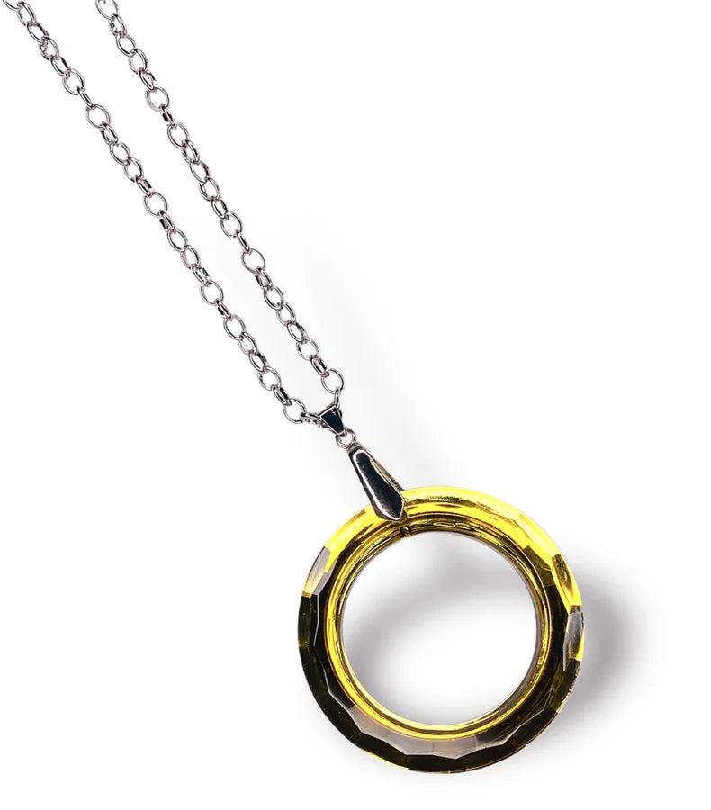 YELLOW FACETED YELLOW GLASS CRYSTAL SILVER NECKLACE