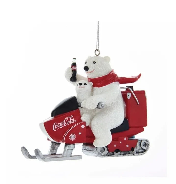 Coca-Cola Snow Mobile w/ Polar Bear & Cub Ornament