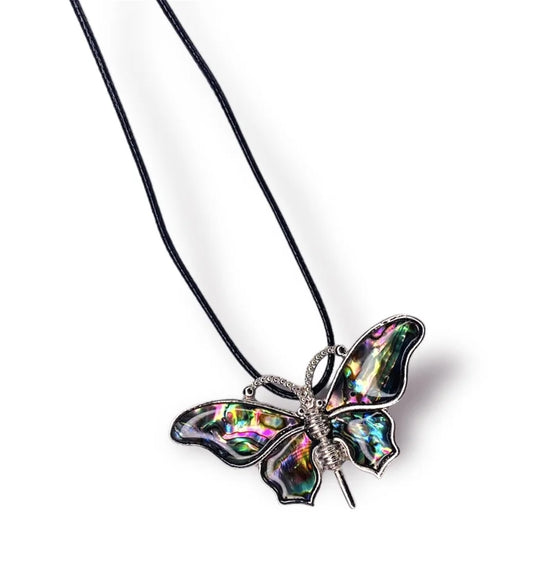 Abalone Butterfly Pin Necklace w/ Extender