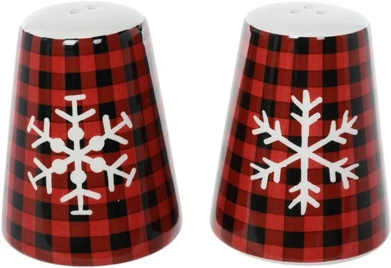 Ceramic Black/Red Plaid Snowflake Salt & Pepper Shaker Set