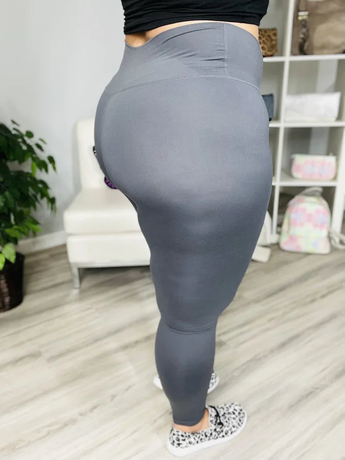 Reg/Plus Charcoal High-Rise V-Line Leggings