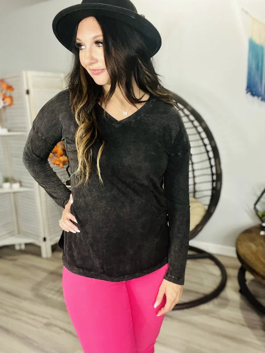 "Let Your Hair Down" Mineral Wash Top - Reg/Plus (4 Colors)
