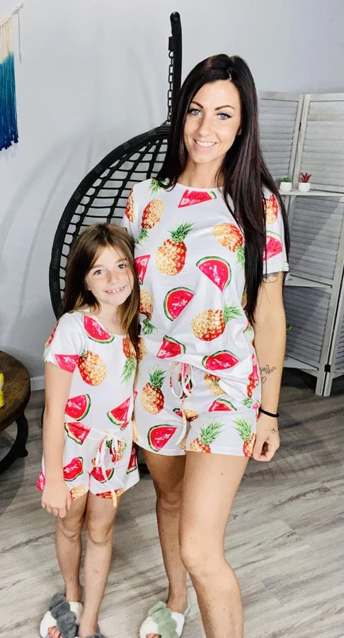 Watermelon/Pineapple Pajama Shorts & Top Set - Adults and Kids