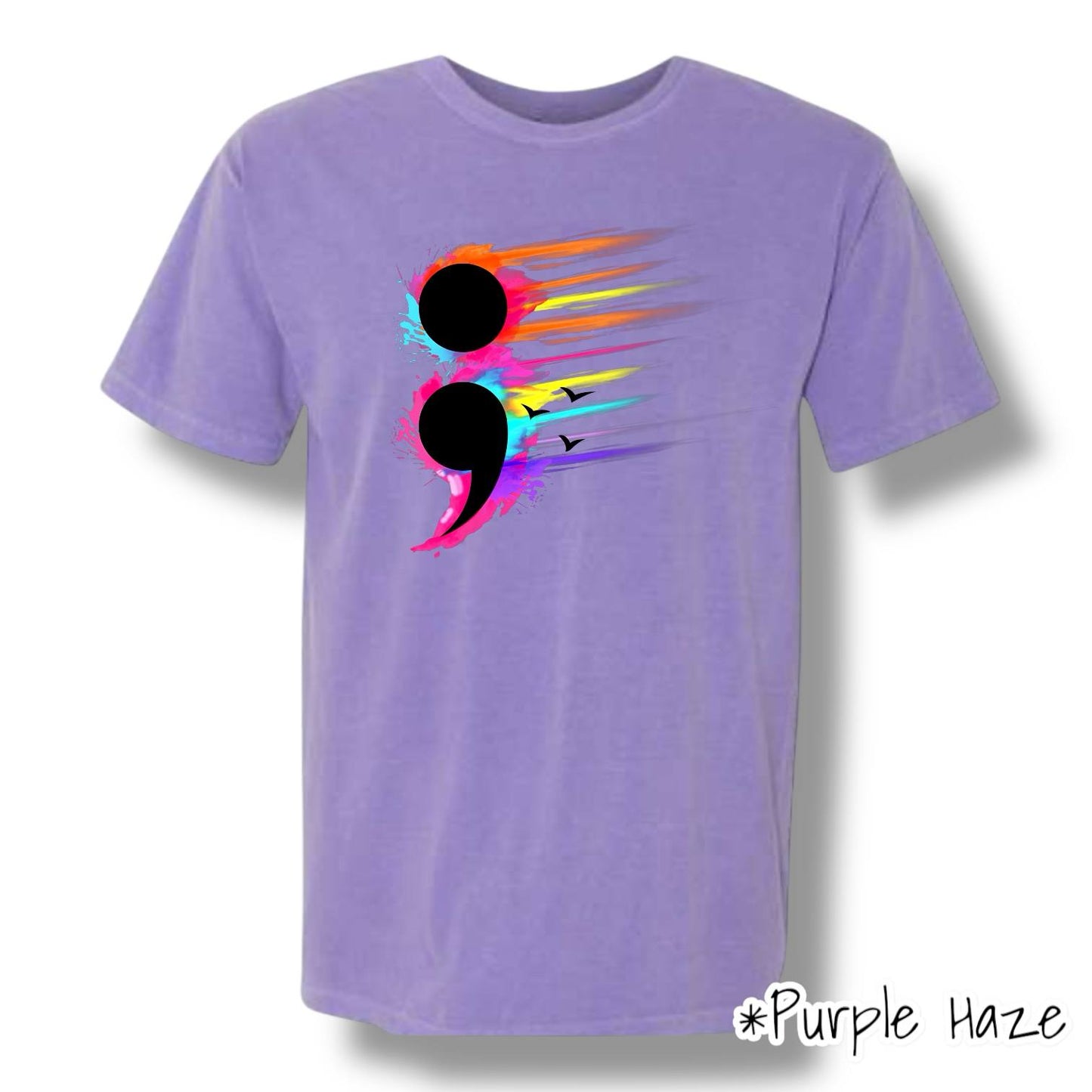 "Rainbow Semicolon" Front Print Only Graphic Short Sleeve T Shirt