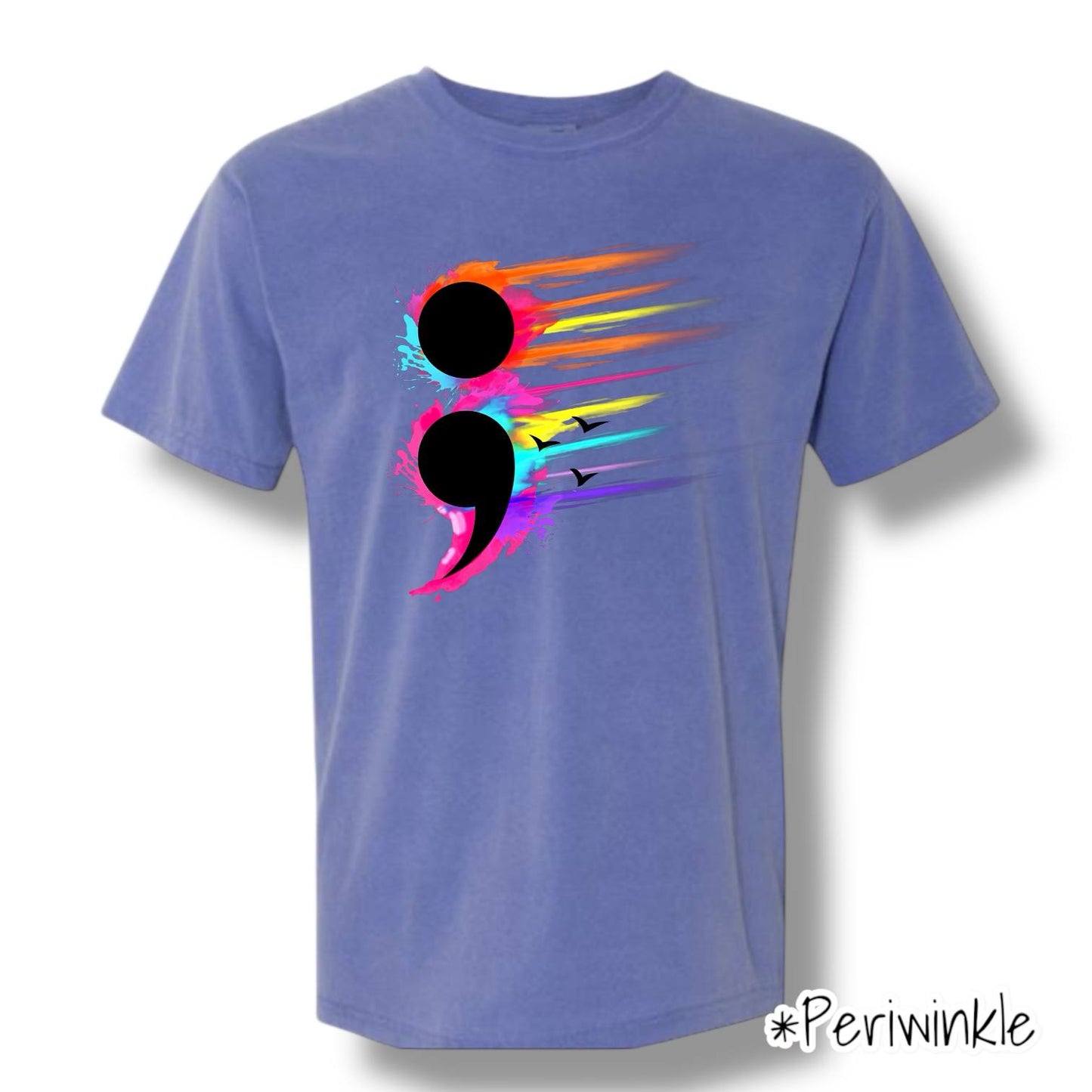 "Rainbow Semicolon" Front Print Only Graphic Short Sleeve T Shirt