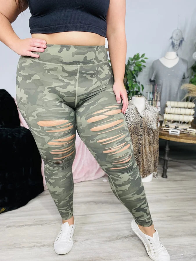 "Forever Fearless" Camo Laser Cut Leggings - Reg/Plus (2 Colors)