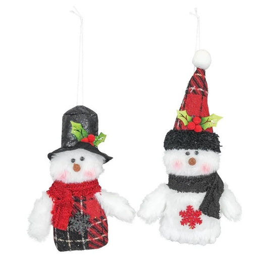 Scarlet Tartan Snowman Ornaments (Set of 2)