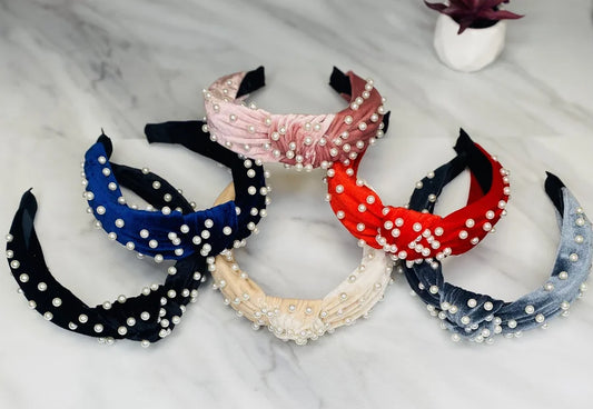 Pearl-Studded Velvet Headband (Multiple Fun Colors)