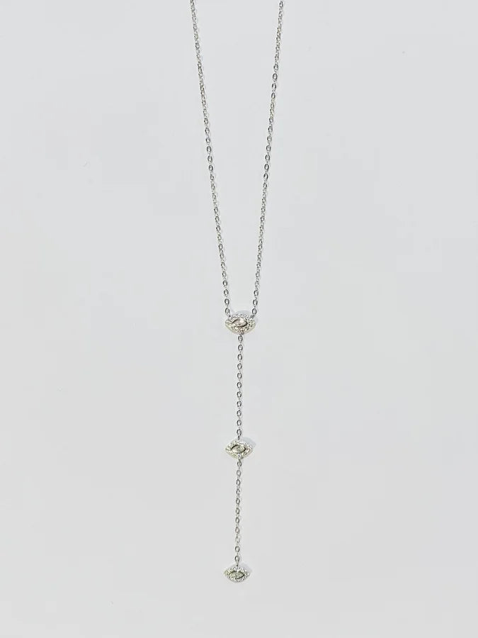 Sterling Silver Lariat Cubic Zirconia Necklace - 16" +2