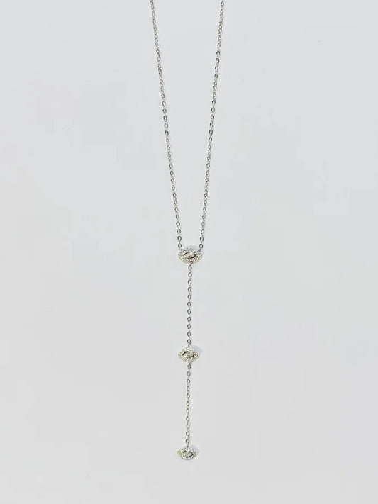 Sterling Silver Lariat Cubic Zirconia Necklace - 16" +2