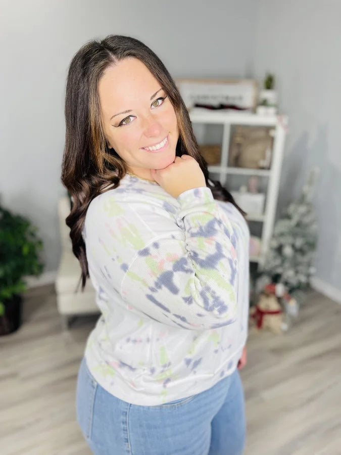 Reg. White/Plum Tie Dye Long Sleeve Top