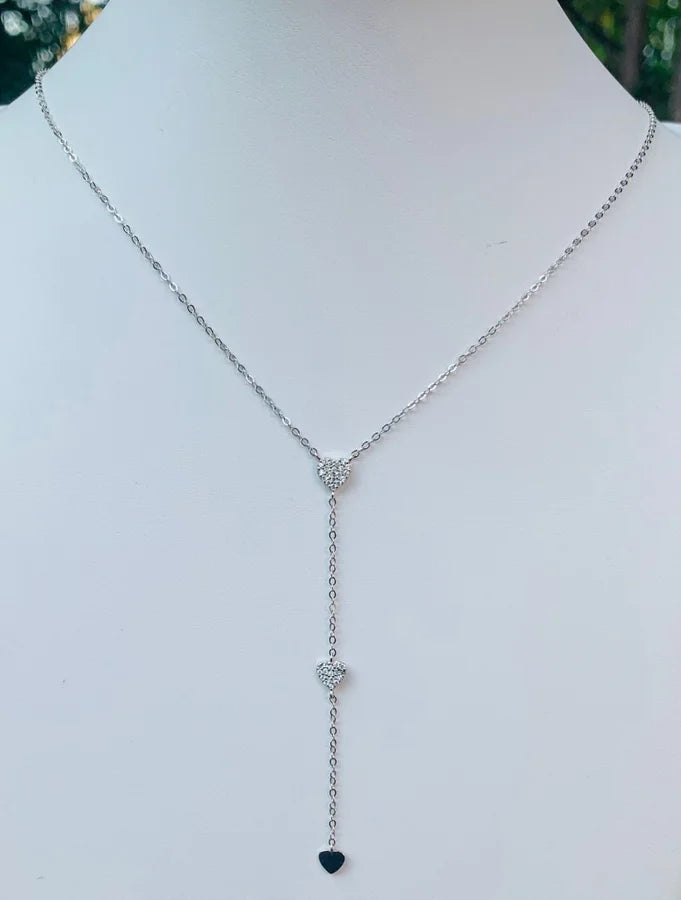 Sterling Silver Cubic Zirconia Heart Lariat Necklace - 16-18"