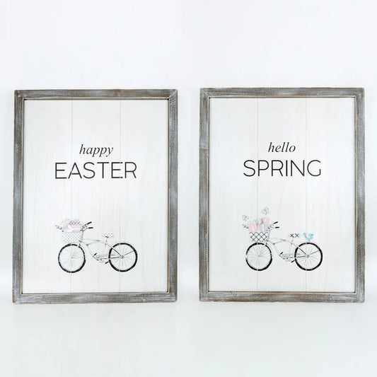 "Easter"/"Spring" Wooden Framed Sign - Reversible