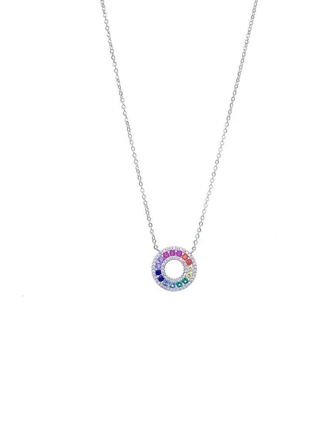 Sterling Silver Multicolor Cubic Zirconia Necklace - 16" +2