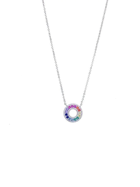 Sterling Silver Multicolor Cubic Zirconia Necklace - 16" +2