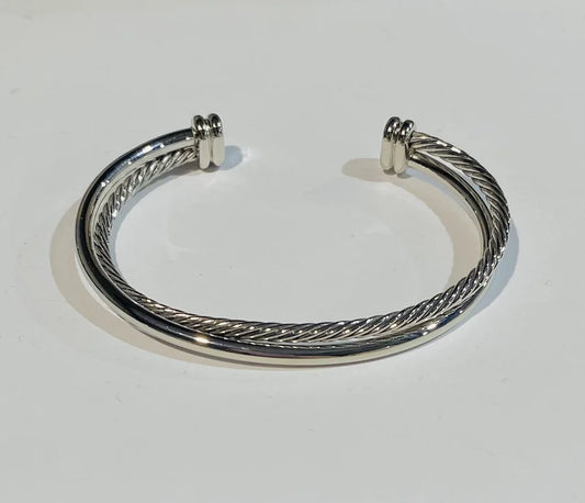 Rhodium Criss-Cross Cable Inspired Bracelet