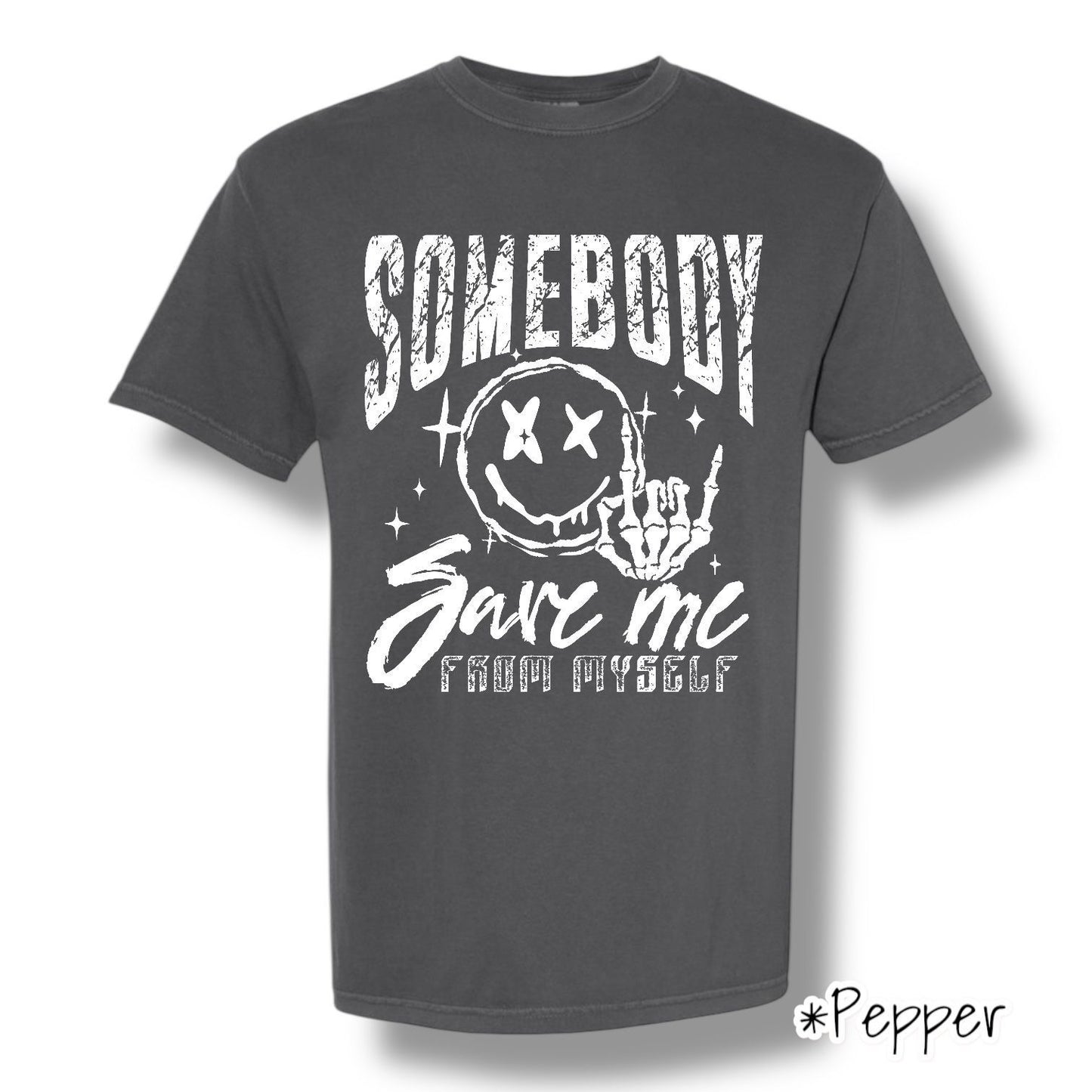"Somebody Save Me" (White Ink) Front Print Only Graphic Short Sleeve