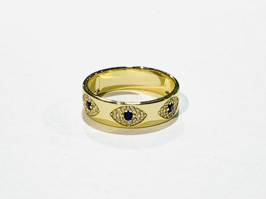 Sterling Silver Gold Plated Evil Eye Ring