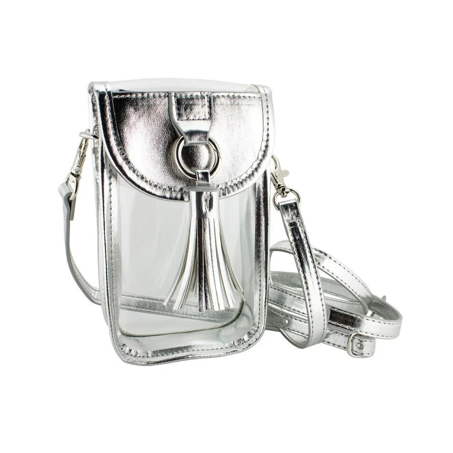 Cell Phone Crossbody - Clear PVC with Silver Accents