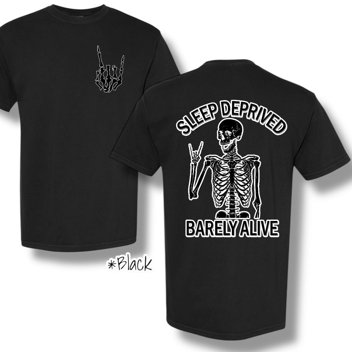 "Sleep Deprived" Pocket And Back Print Graphic Short Sleeve