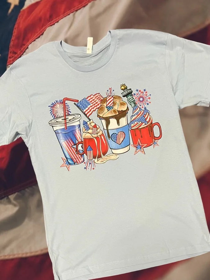 "Patriotic Coffee Cups" Short Sleeve/Crewneck