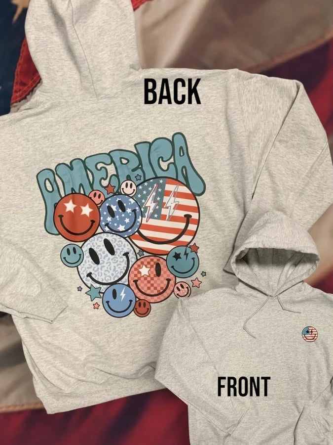 "Happy America" Front and Back Print Short Sleeve/Crewneck/Hoodie