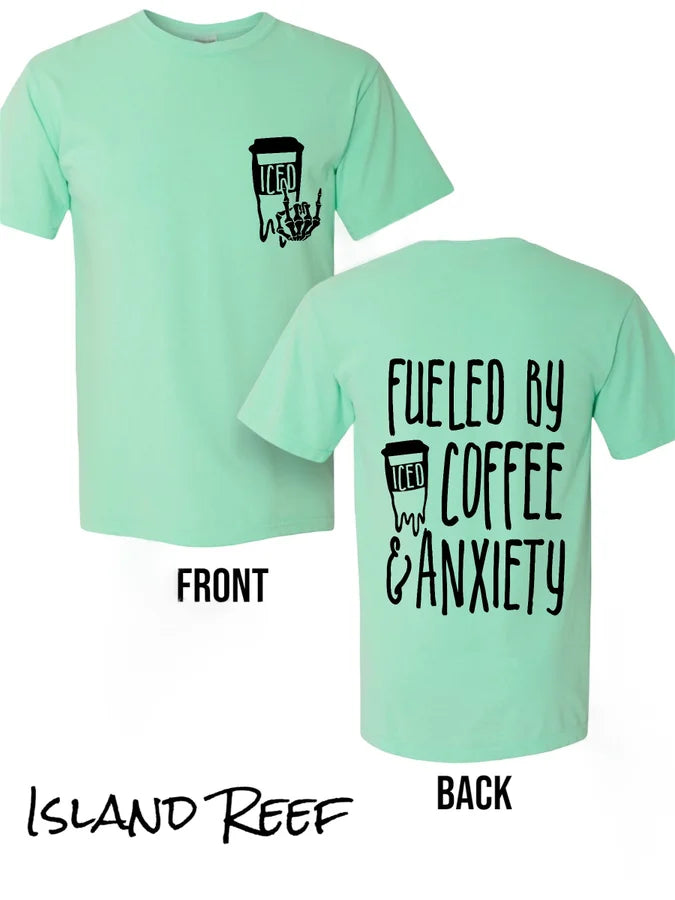 "Fueled By Iced Coffee and Anxiety" (BLACK INK ONLY) Short Sleeve T Shirt